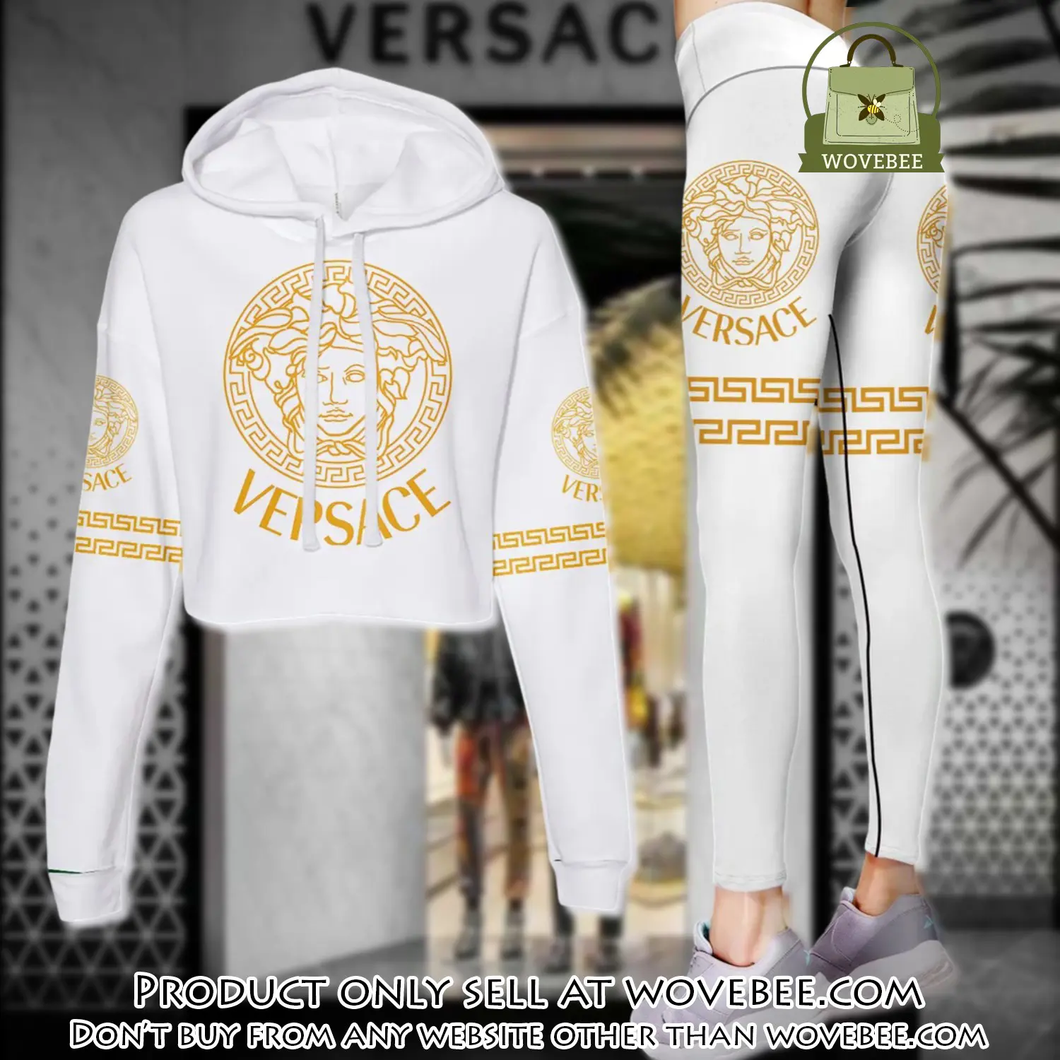 Versace golden medusa white luxury brand clothes leggings and crop top set for women wvb5900149